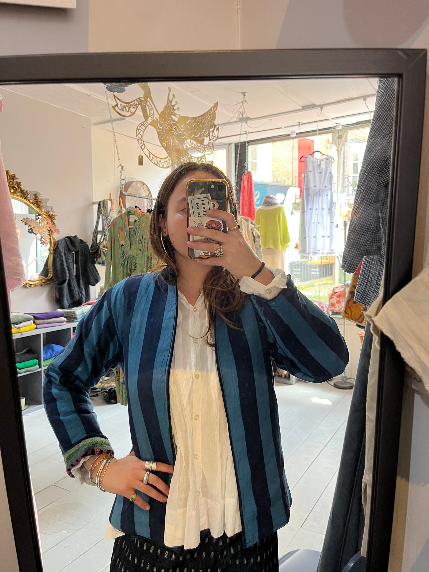 Short Navy Blue Reversible Embroidered Jacket