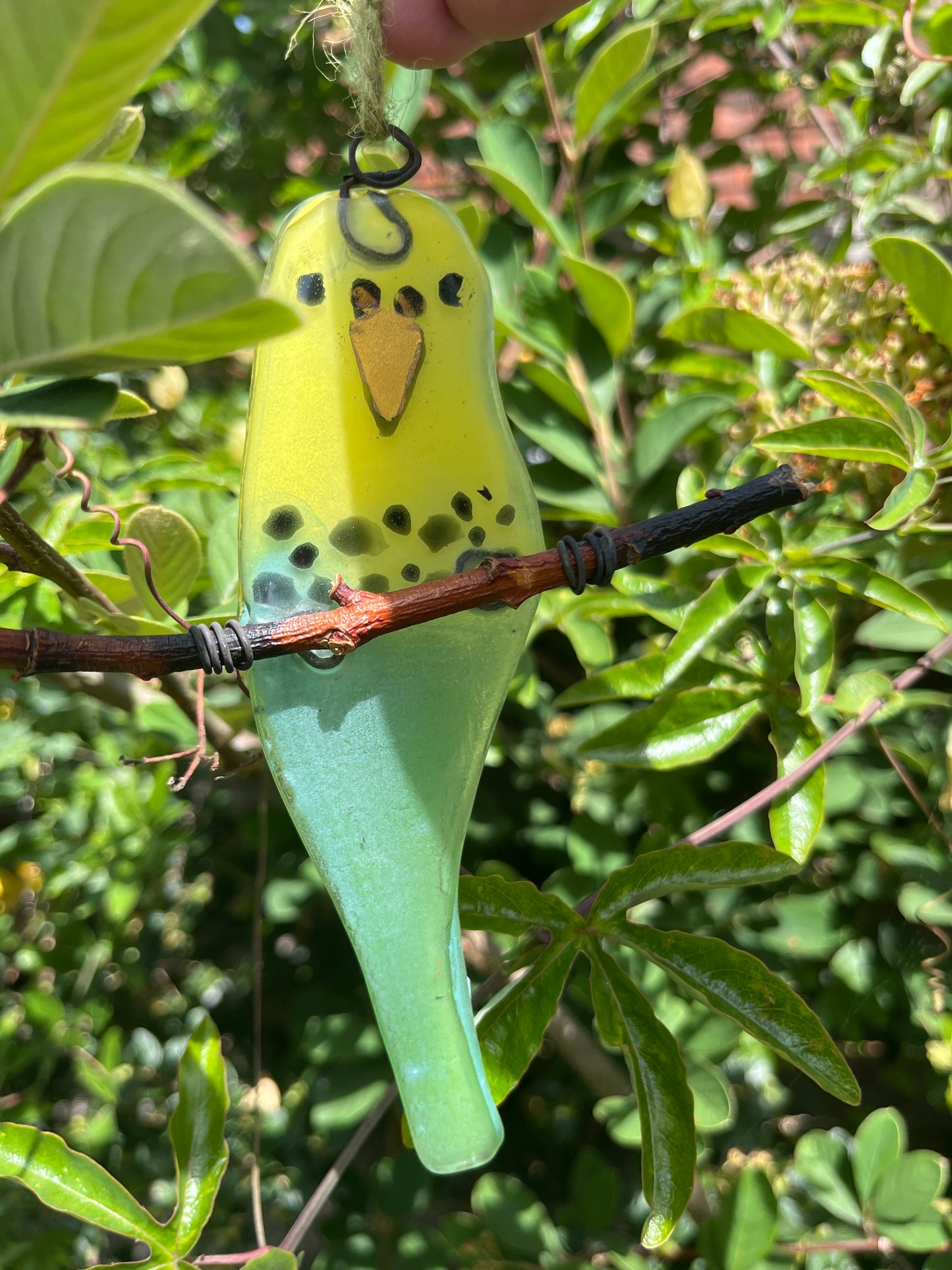 Little Yellow and Green Glass Budgie