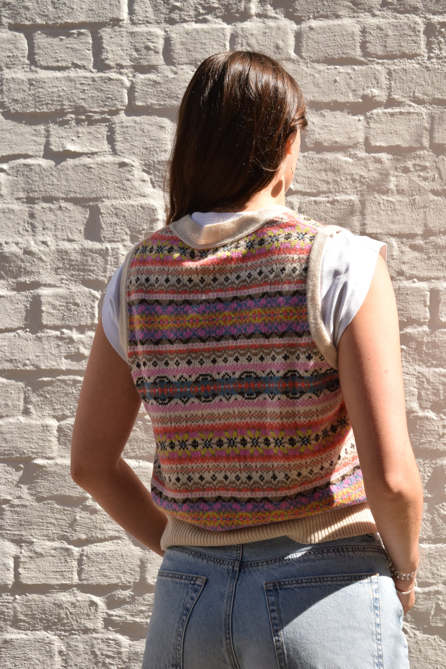 ERIBÉ Women’s Kinross Fair Isle Waistcoat – Coral