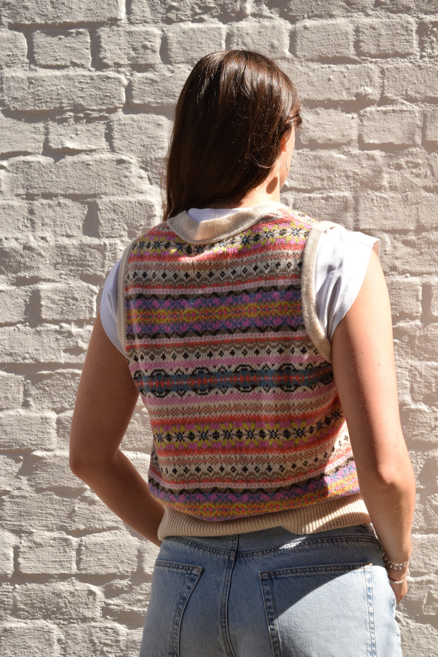 ERIBÉ Women’s Kinross Fair Isle Waistcoat – Coral