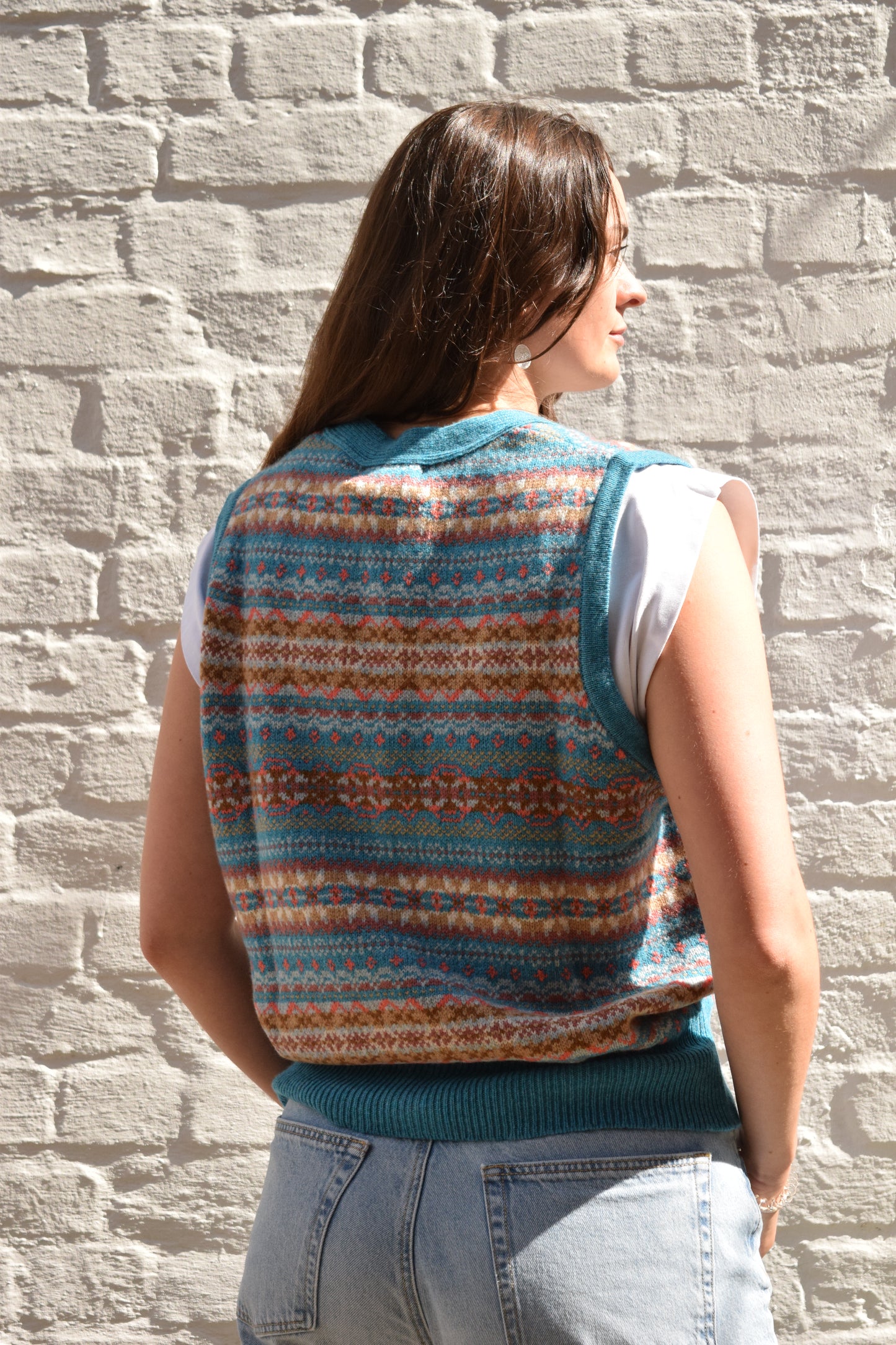 ERIBÉ Women’s Kinross Fair Isle Waistcoat – Topaz