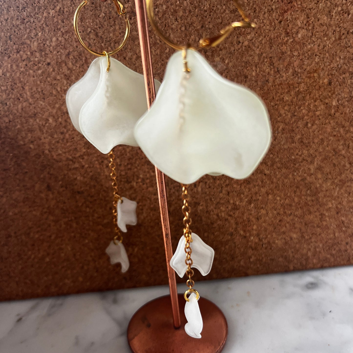 Palest Green Petal Drop Earrings