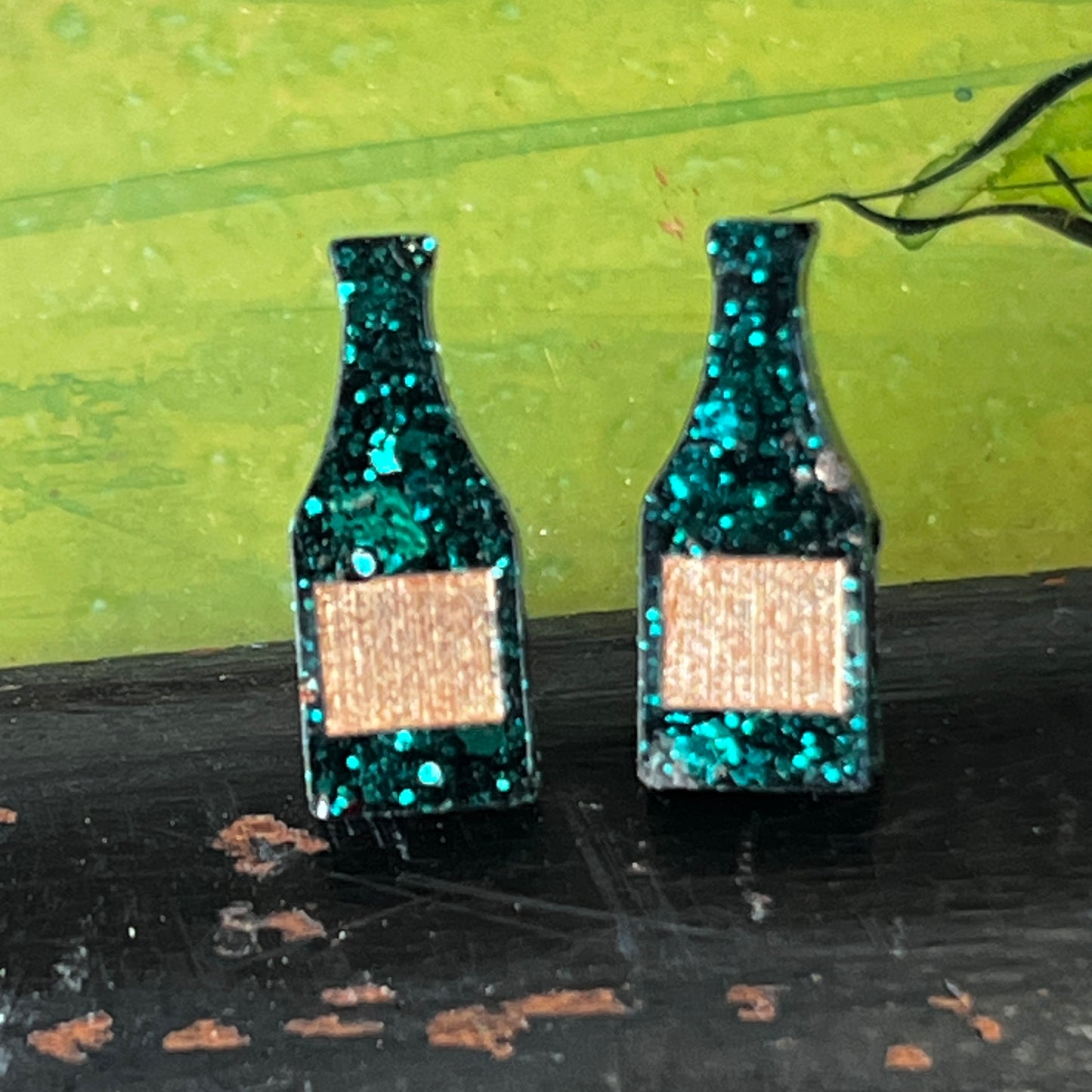 Champagne Bottle Studs by Heather Filby