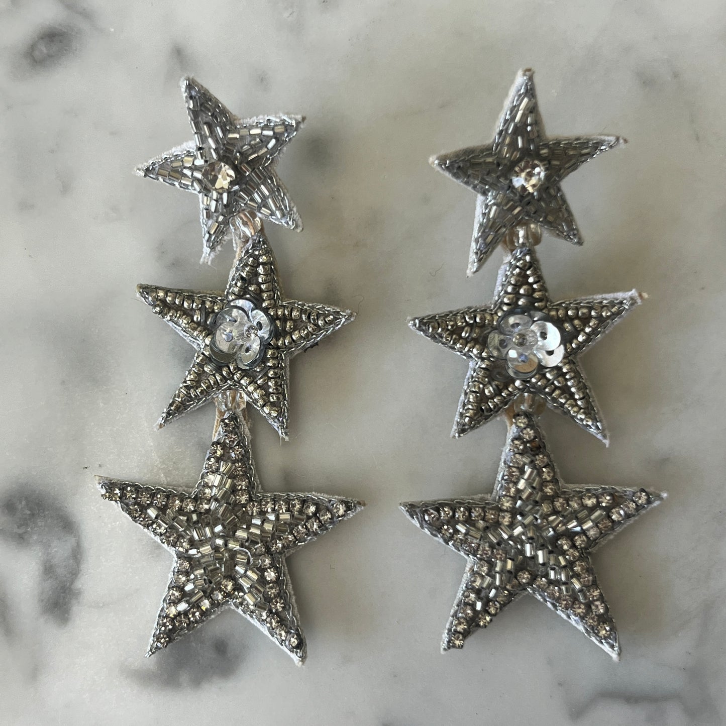 Triple Star Silver Earrings