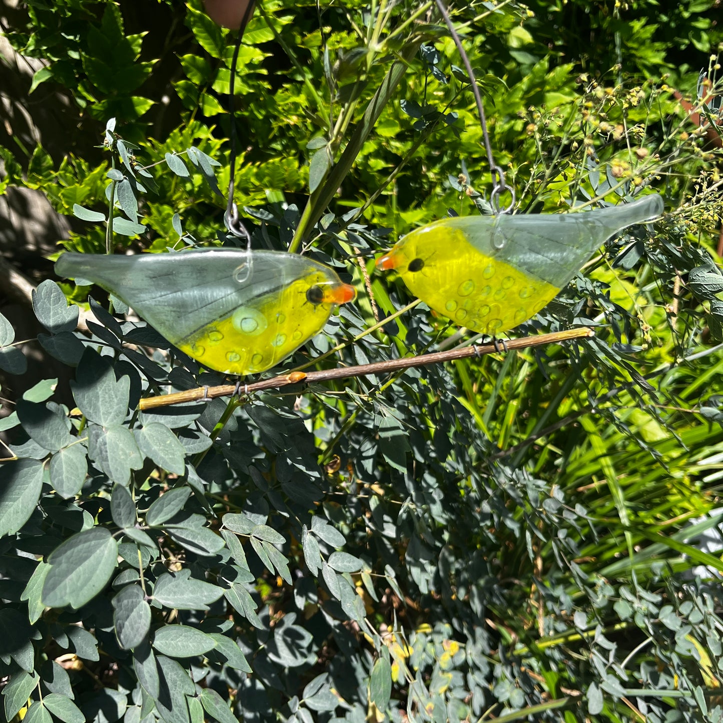 Two Glass Birds on a Branch