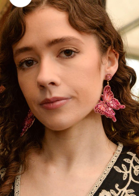 Pink Butterfly Beaded Earrings