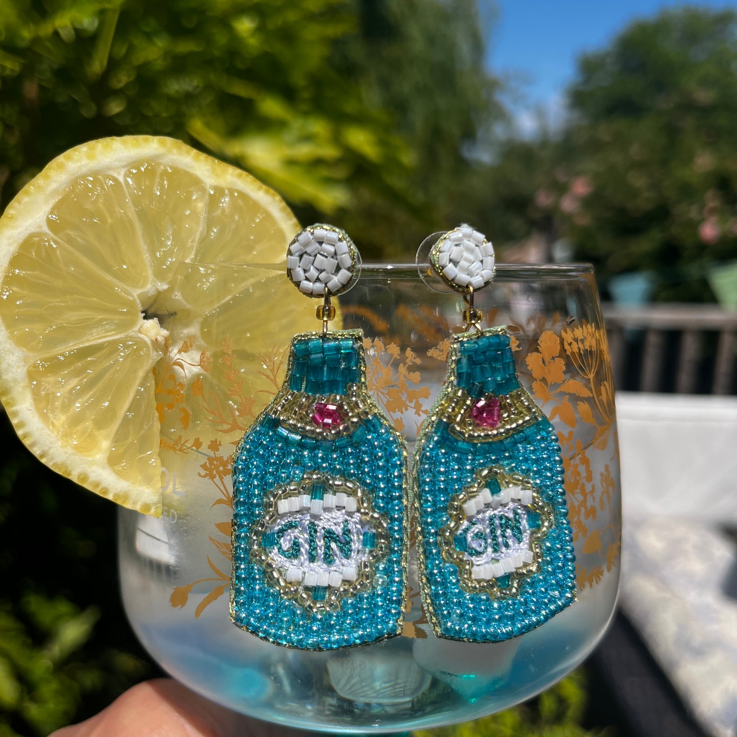 Beaded Gin Bottle Earrings