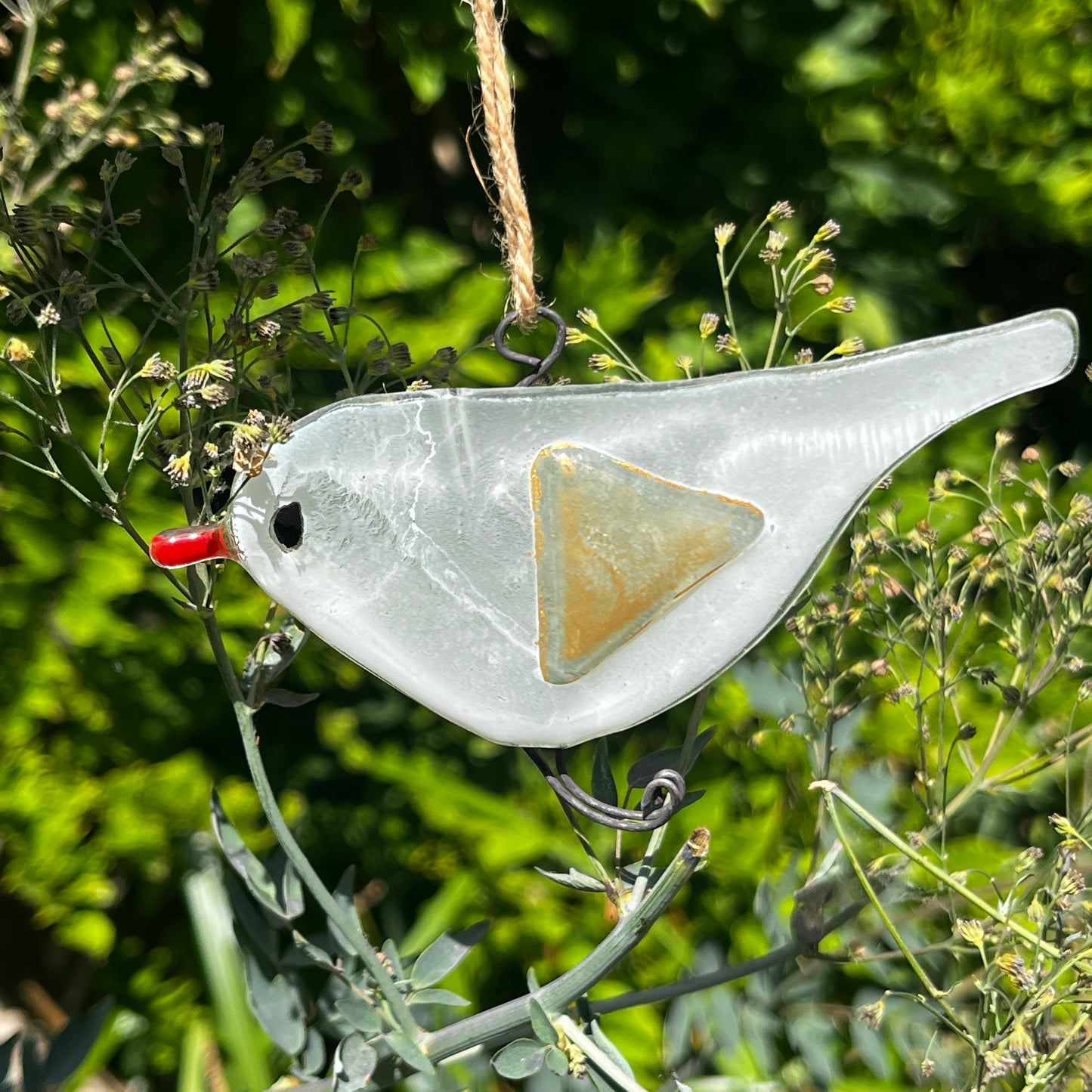 Single Gold and White and Gold Glass Birds