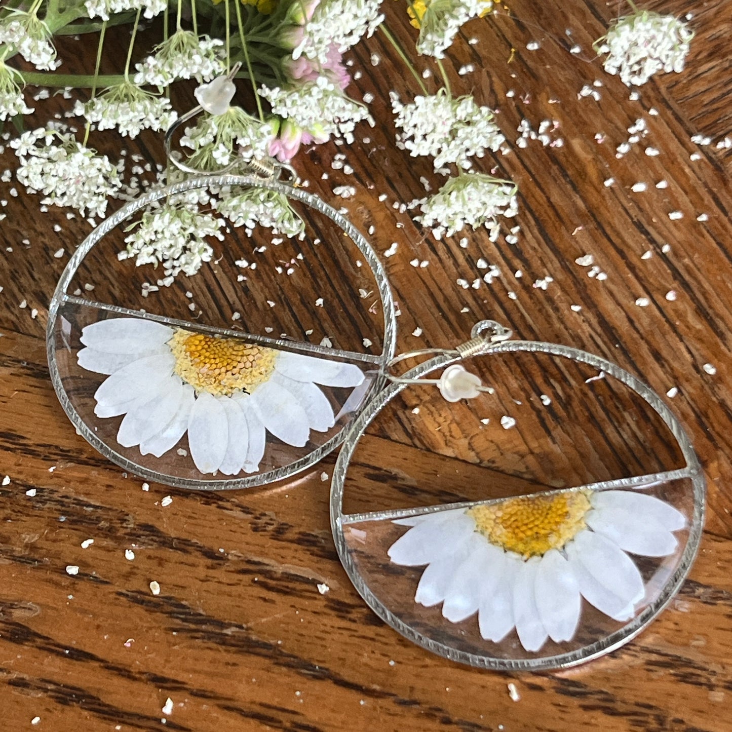 Half Daisy Earrings , Silver
