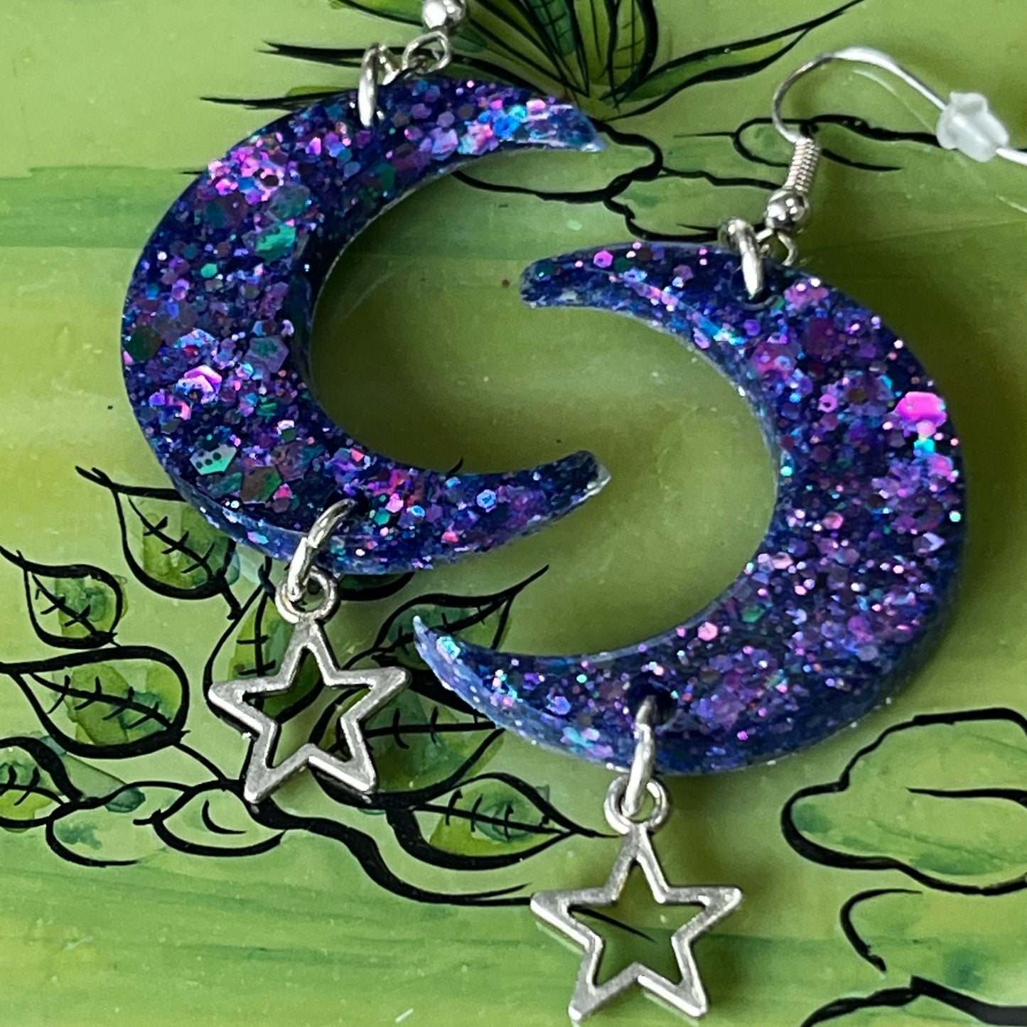 Deep Purple Moon and Star Earrings