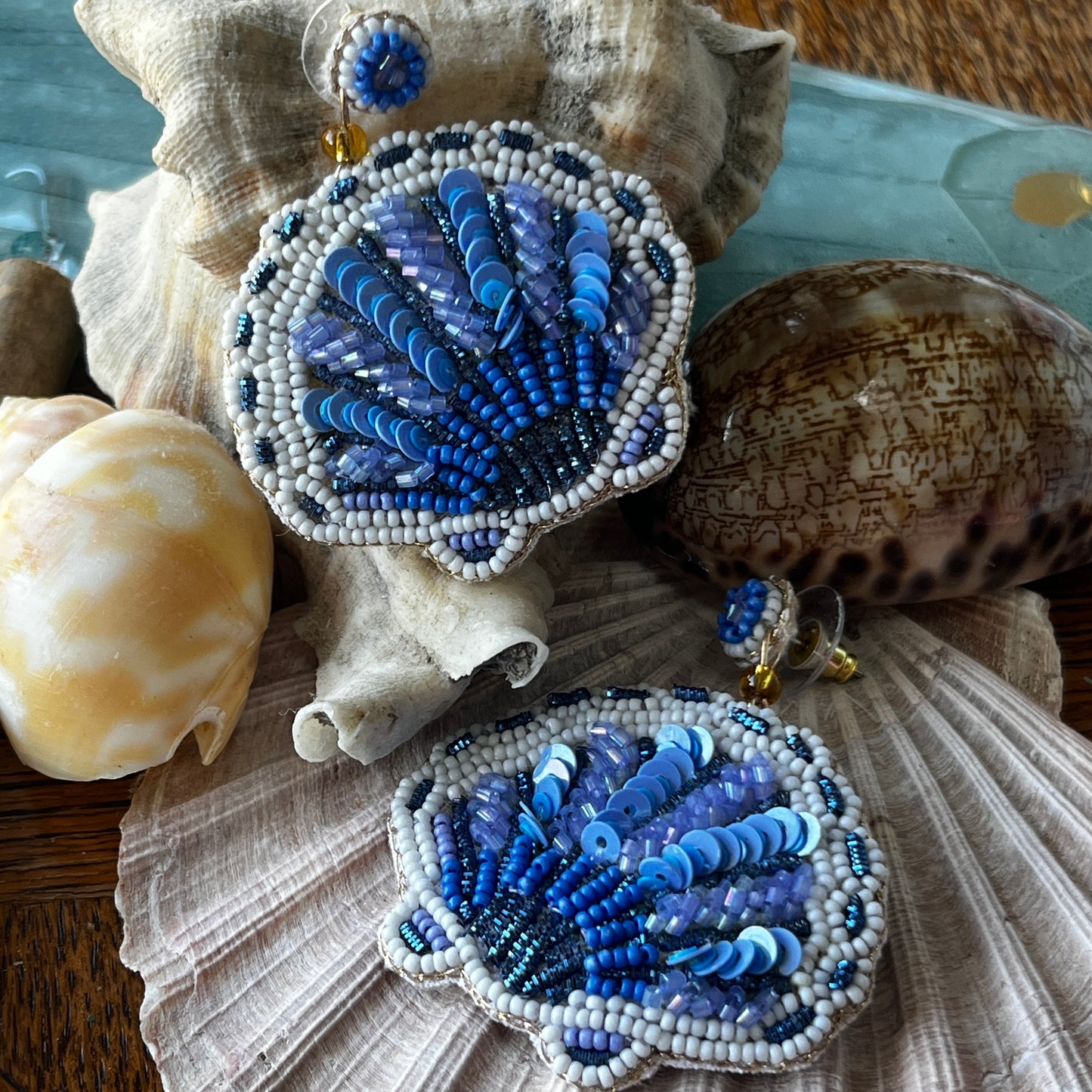 Blue Shell Beaded Earrings