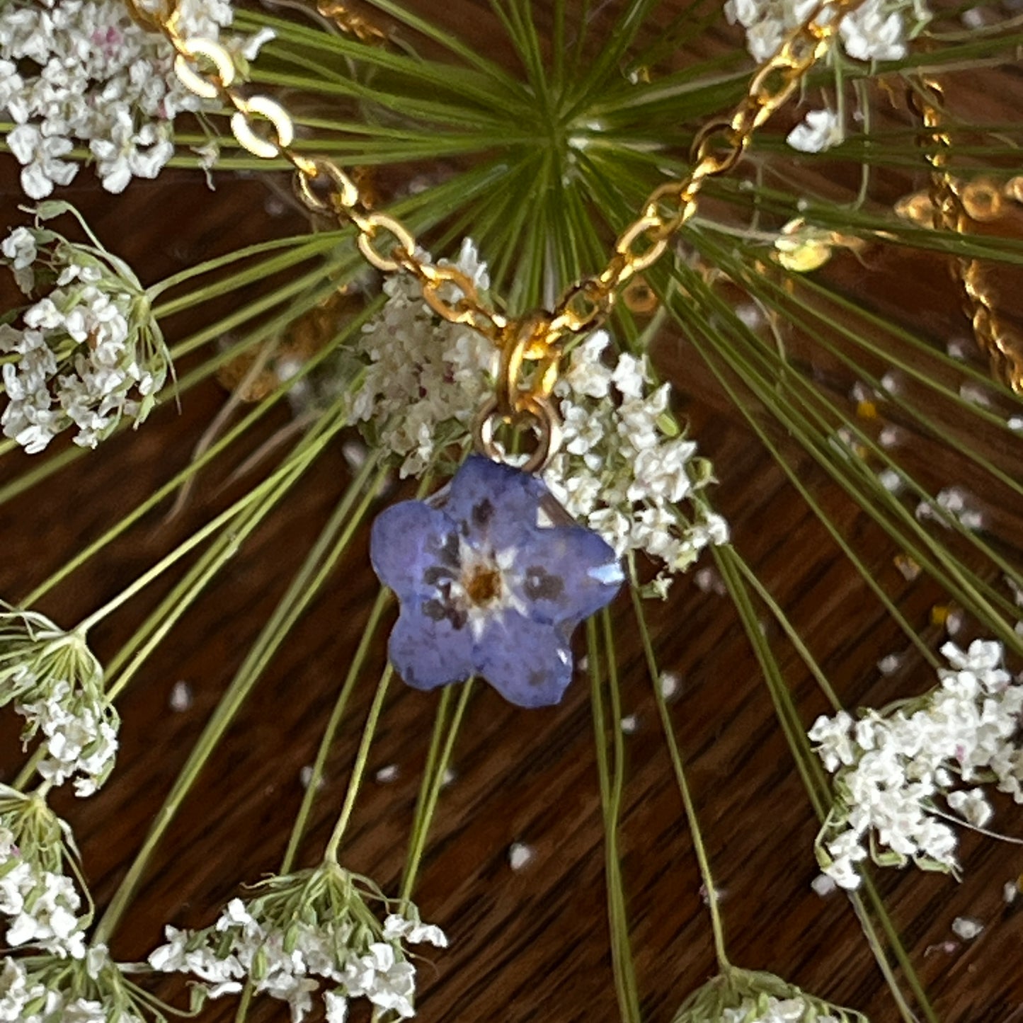 Forget me not necklace - gold chain
