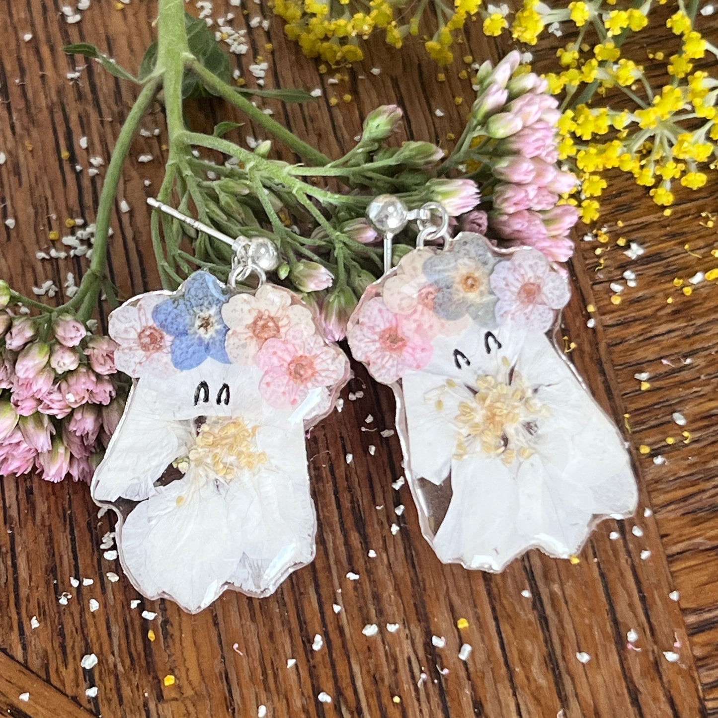 Ghost with Flower Crown Earrings