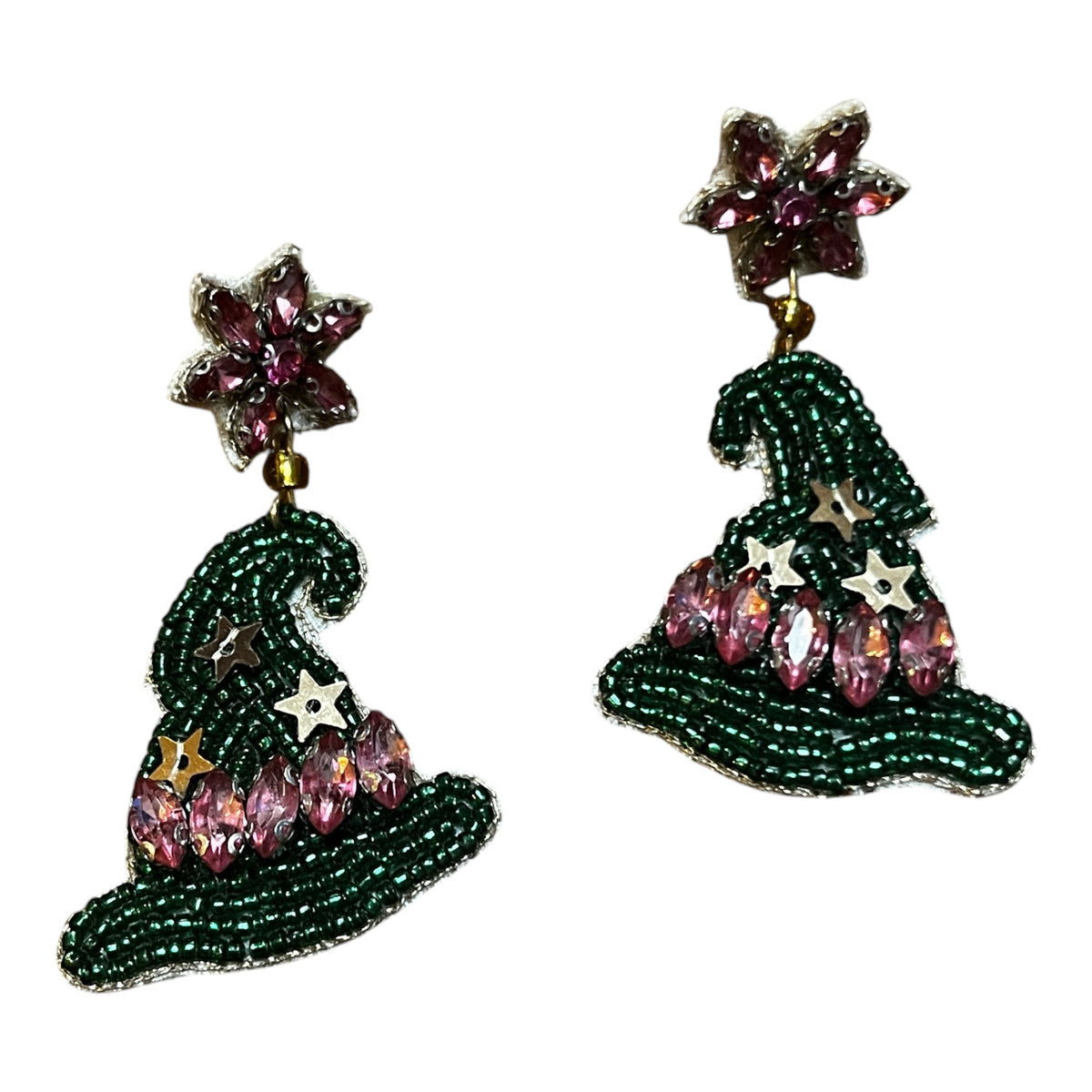 My Doris Green and Pink Witches Hat Earrings