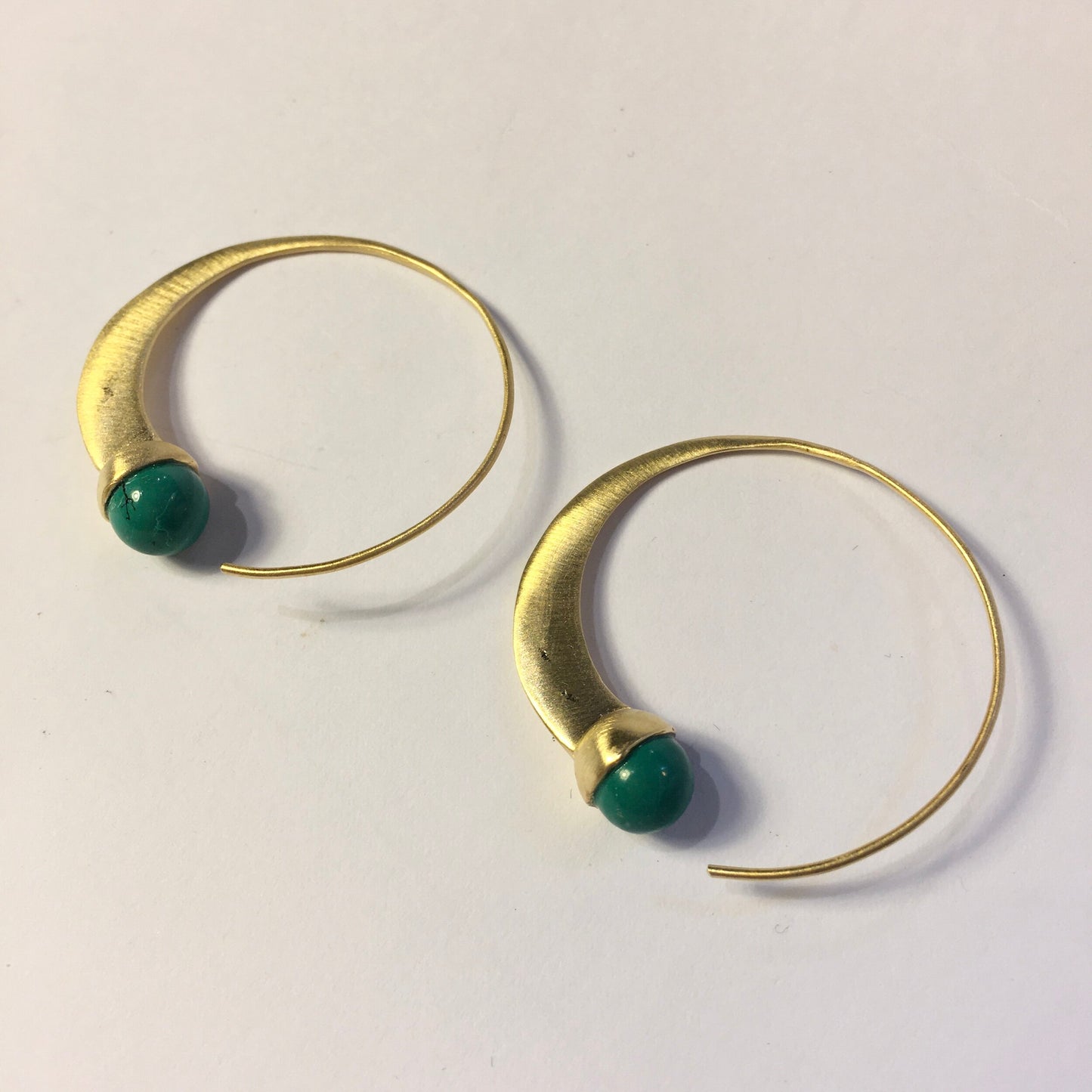 Versatile Green Turquoise Cabochon Hoop Earrings | Gold Gilded Sterling Silver Jewellery