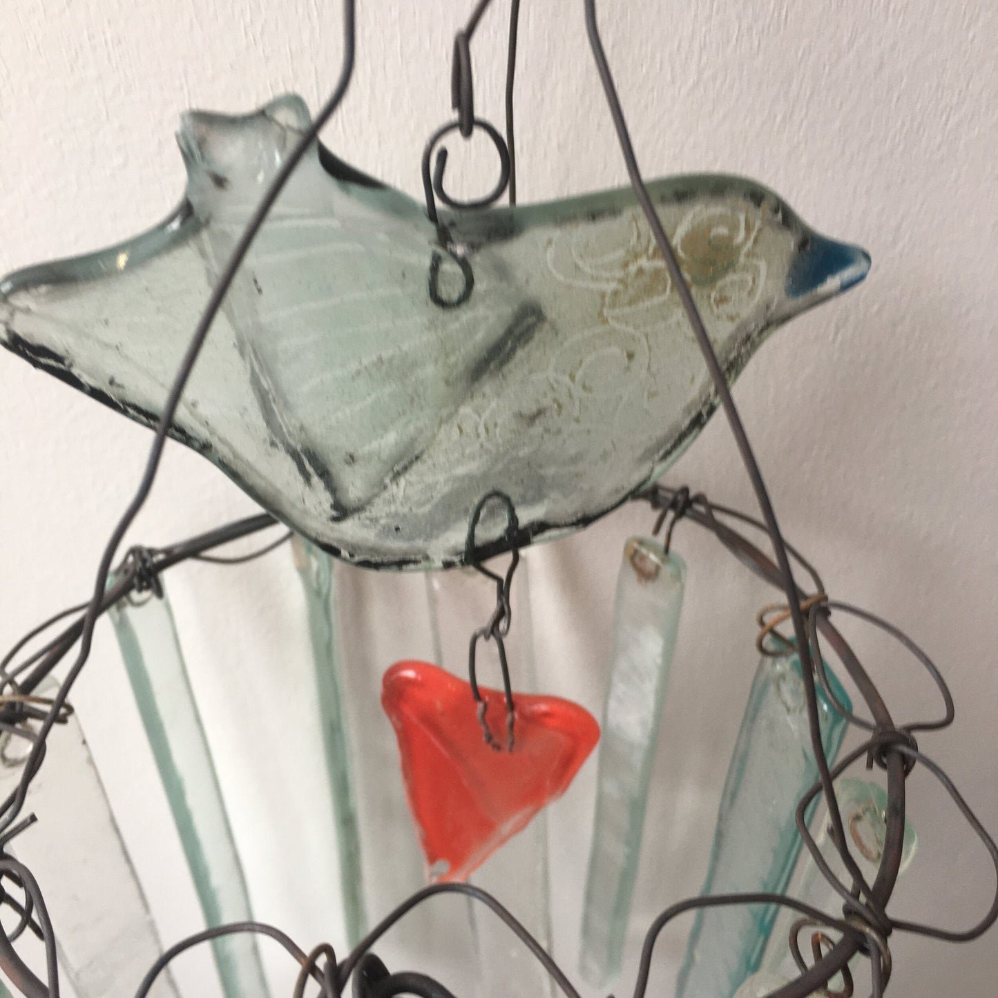 Glass Bird Chandelier with Red Heart