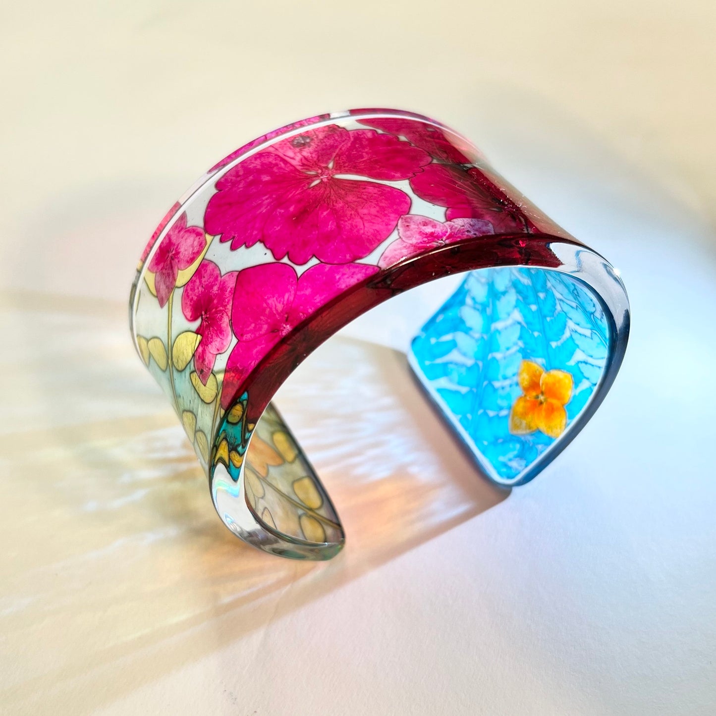 Ghibli Flower Cuff Bracelet - Real Plant Imprints, Handmade Recycled Acrylic