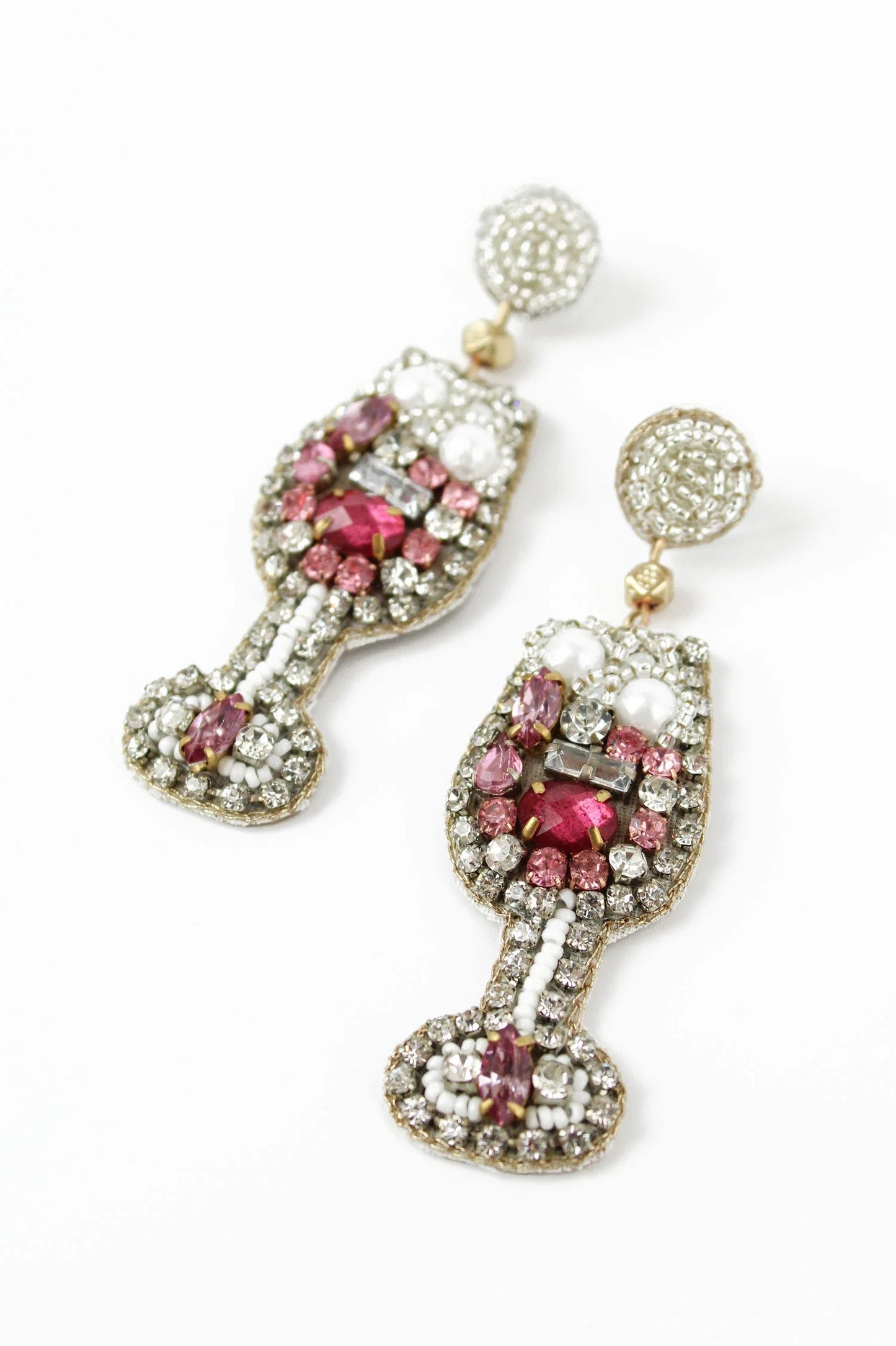 Sparkling Pink Champagne Glass Earrings - My Doris
