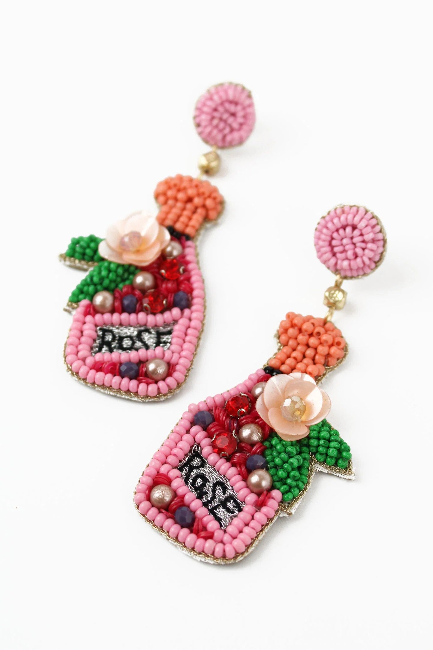 Charming Rosé Bottle Beaded Earrings - My Doris