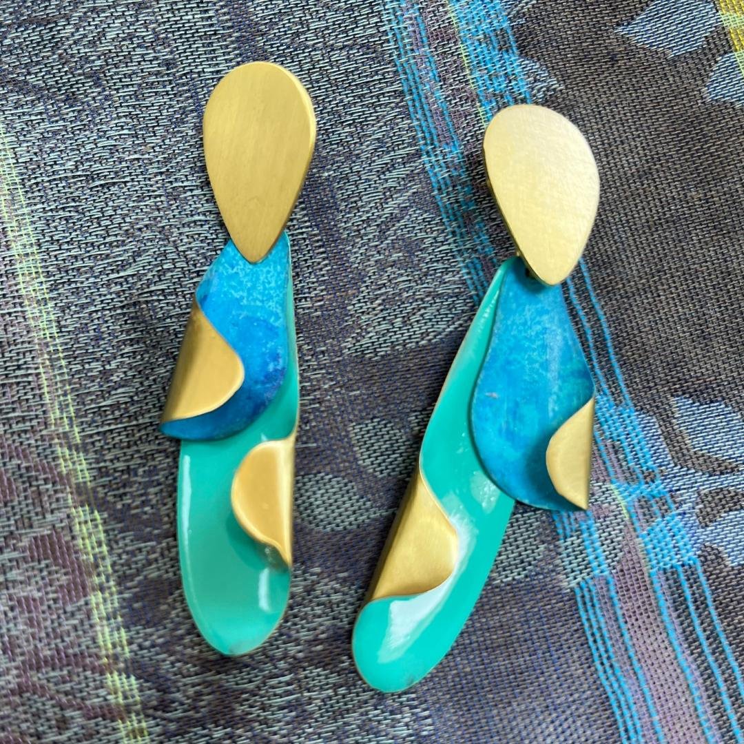 Turquoise Sirena Earrings - Handmade Brass and Patina | Unique Artisanal Jewellery