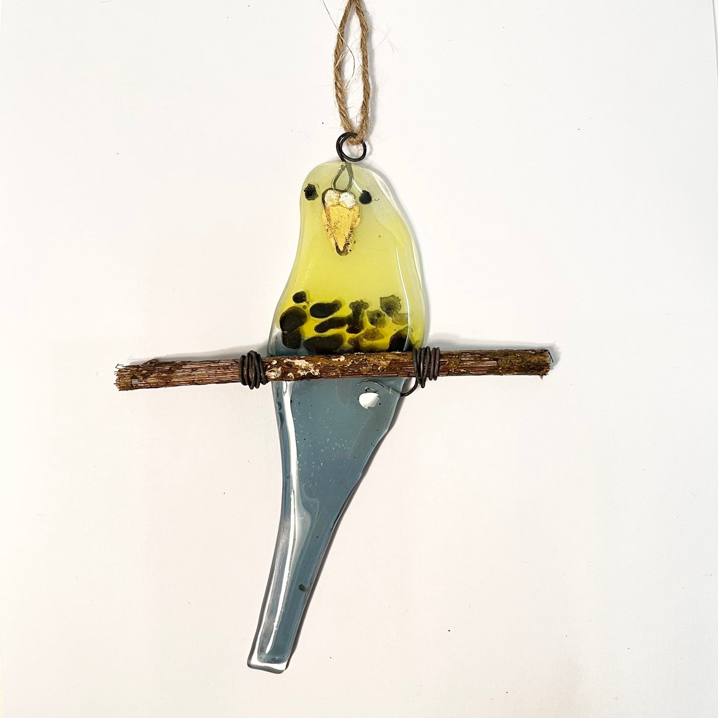 Little Yellow and Blue Glass Budgie