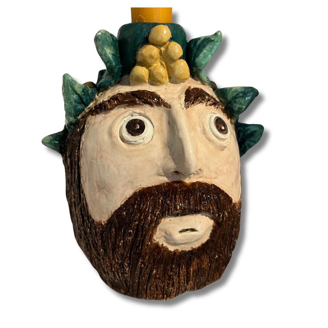 Handmade Bearded Man Ceramic Candle Holder