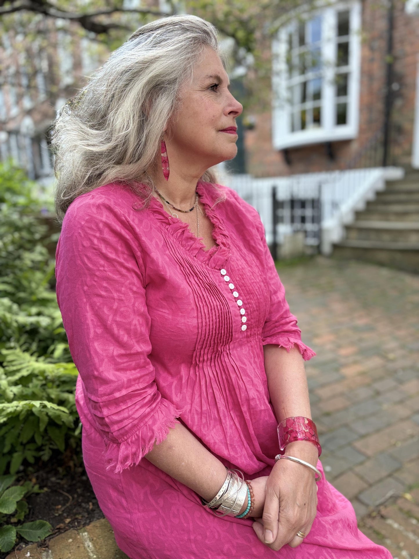 Hot Pink Cotton Annabel Maxi Dress by At Last