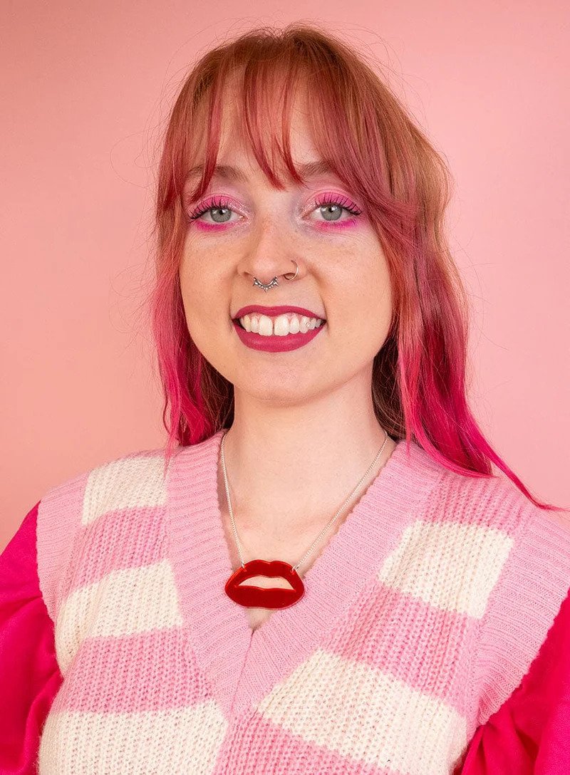 Lipstick Kiss Necklace - Mirror Red Acrylic | Adjustable Silver-Plated Chain