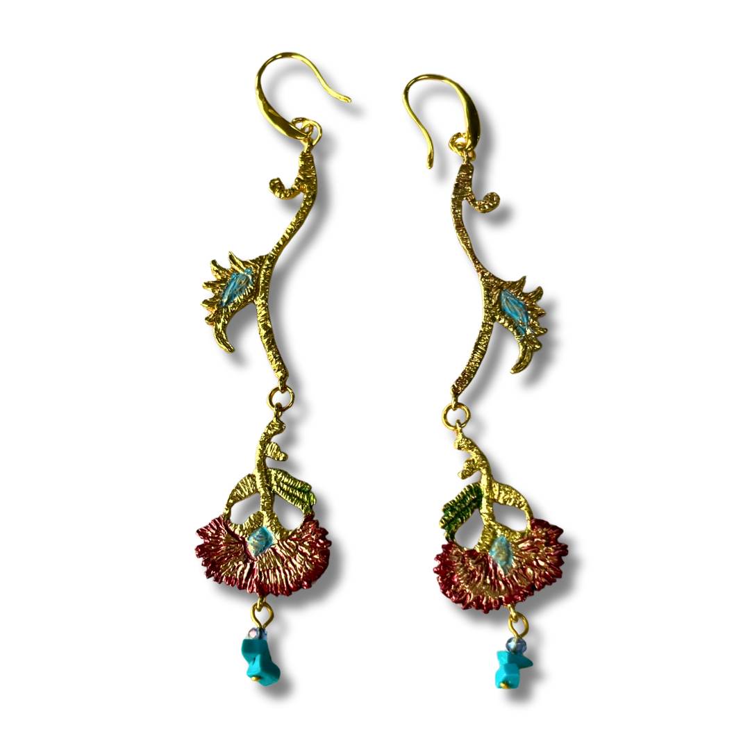 Long Vine Flower Earrings | 24ct Gold-Plated Wiring