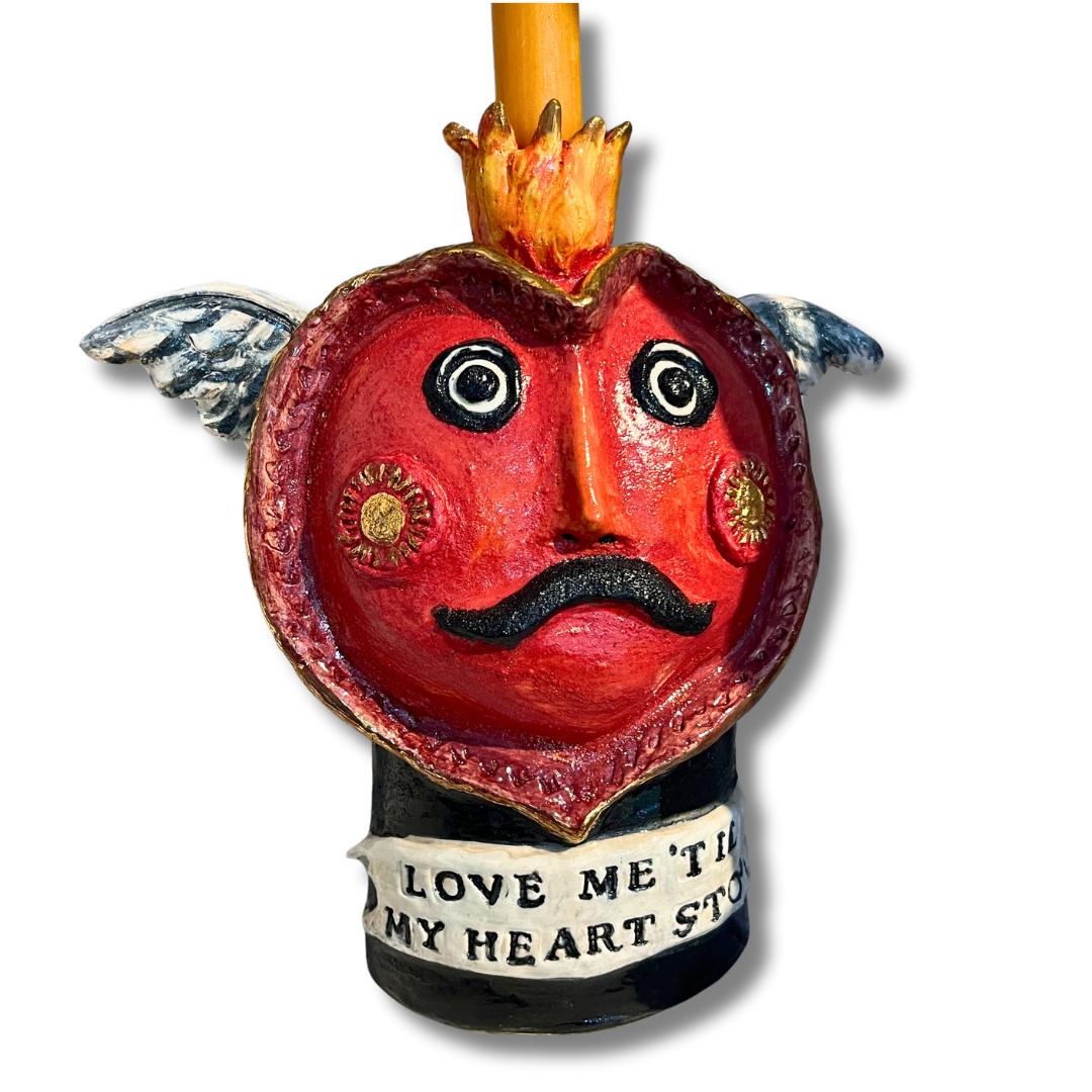 Handmade Winged Heart Devil Ceramic Candle Holder