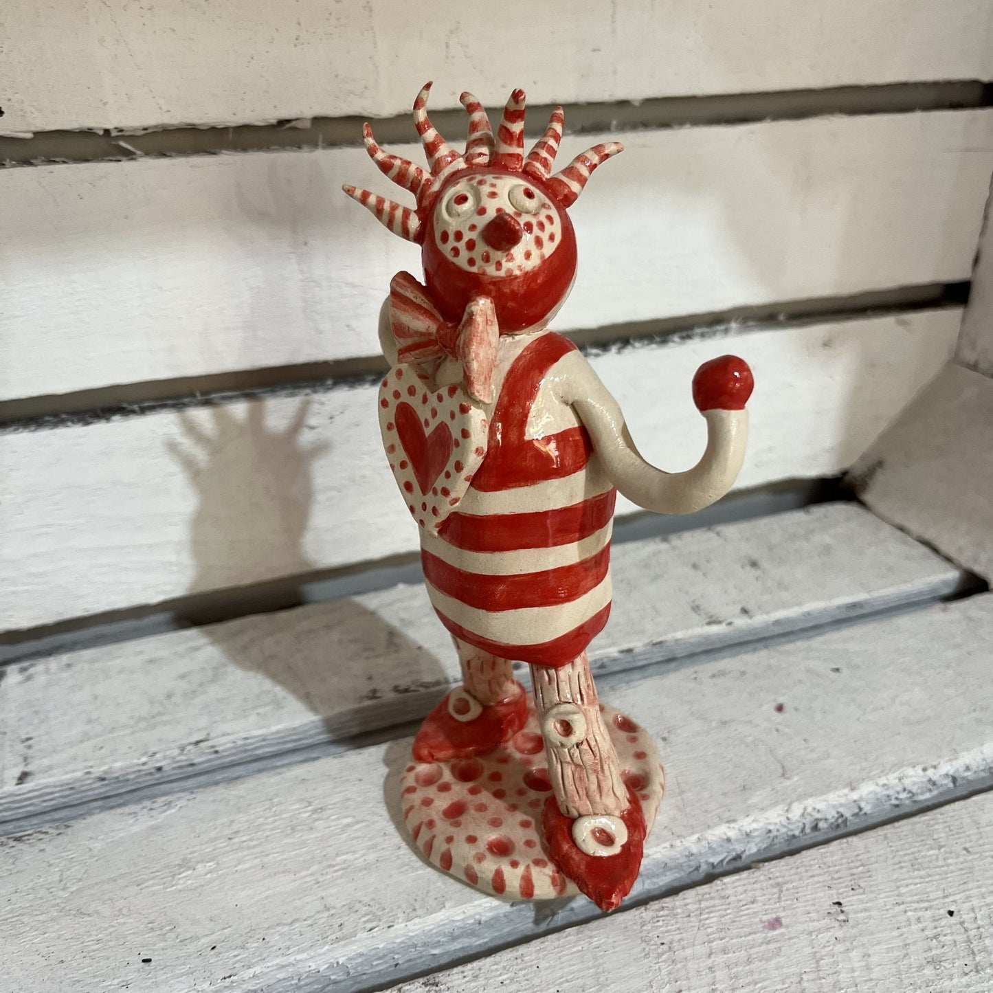 Original Sculpture Jester Figurine Ceramic in Red & White | Quirky House Ornaments