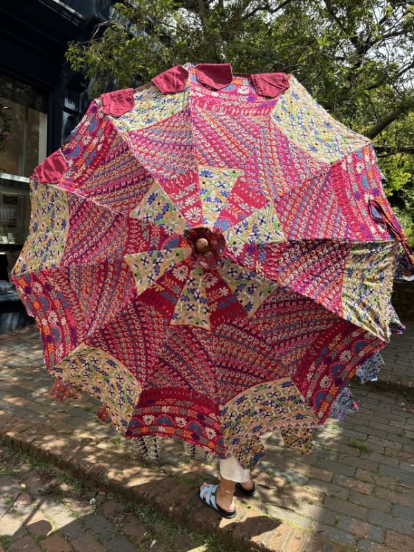 Handcrafted Indian Block Printed Cotton Umbrella Parasol - Outdoor Garden and Patio Umbrella
