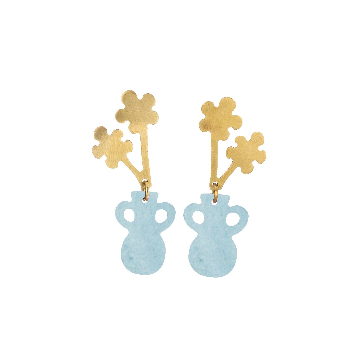 Charming Vase with Flowers Earrings - Handmade Brass and Patina
