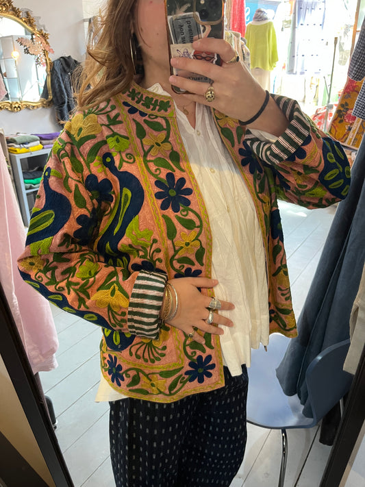 Reversible Pink and Green Embroidered Jacket