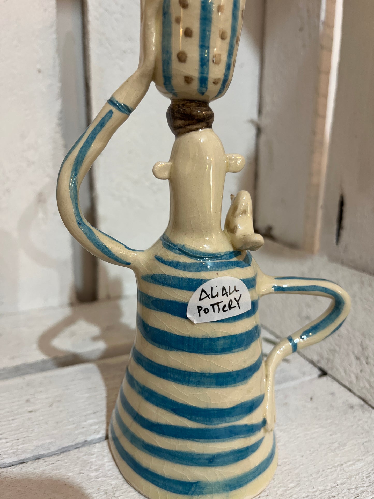 Stripey Shirt Pair of Candlesticks by AliAll Pottery