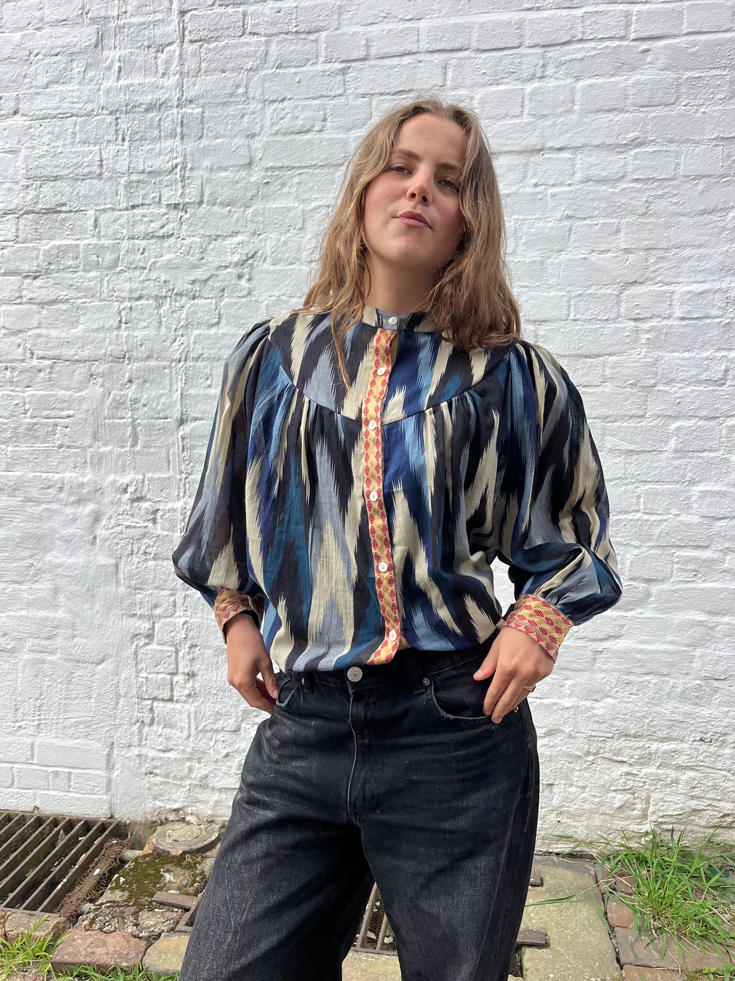 Balloon Sleeve Button Down Blouse