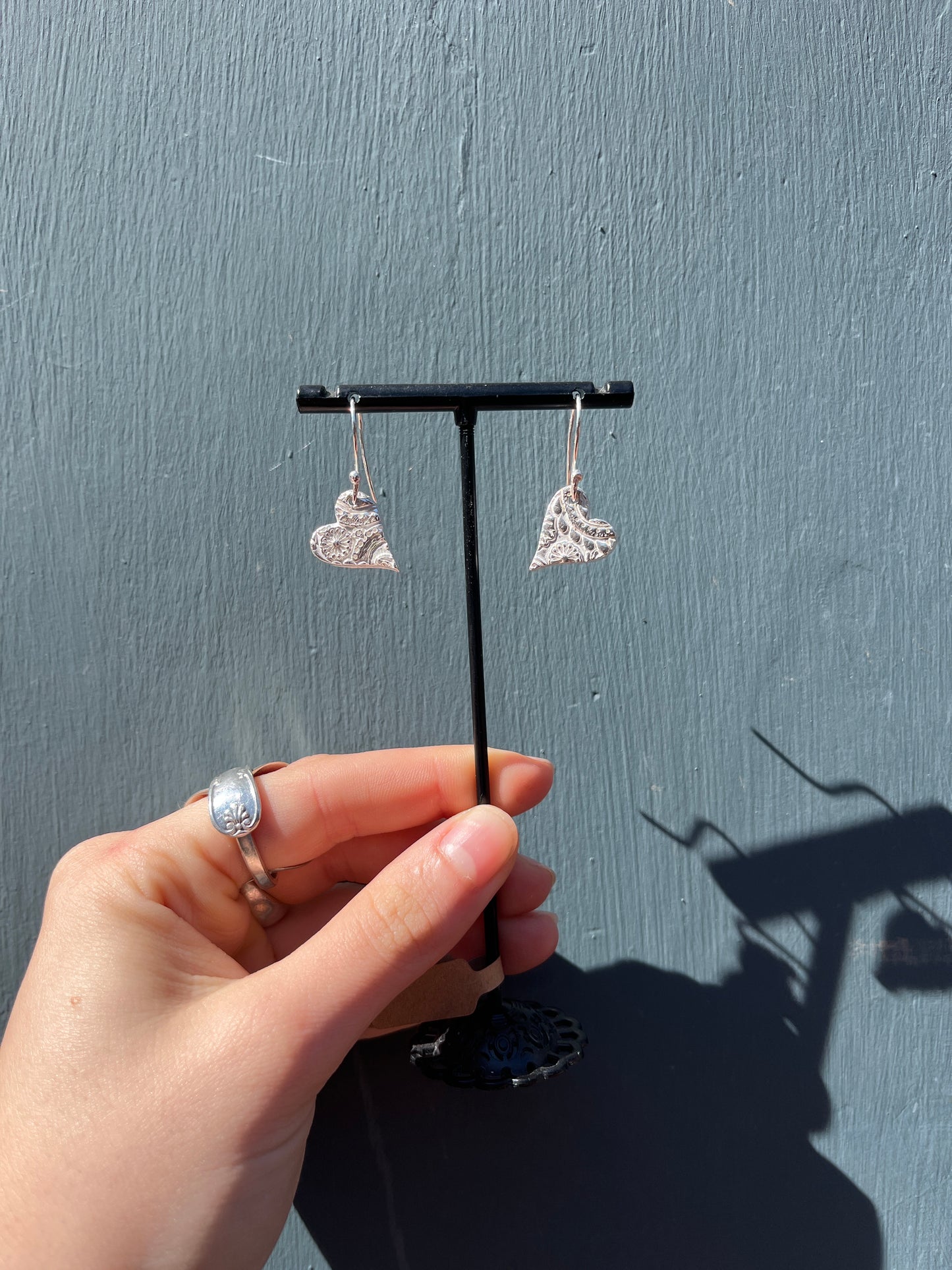 Mosaic Heart Silver Earrings