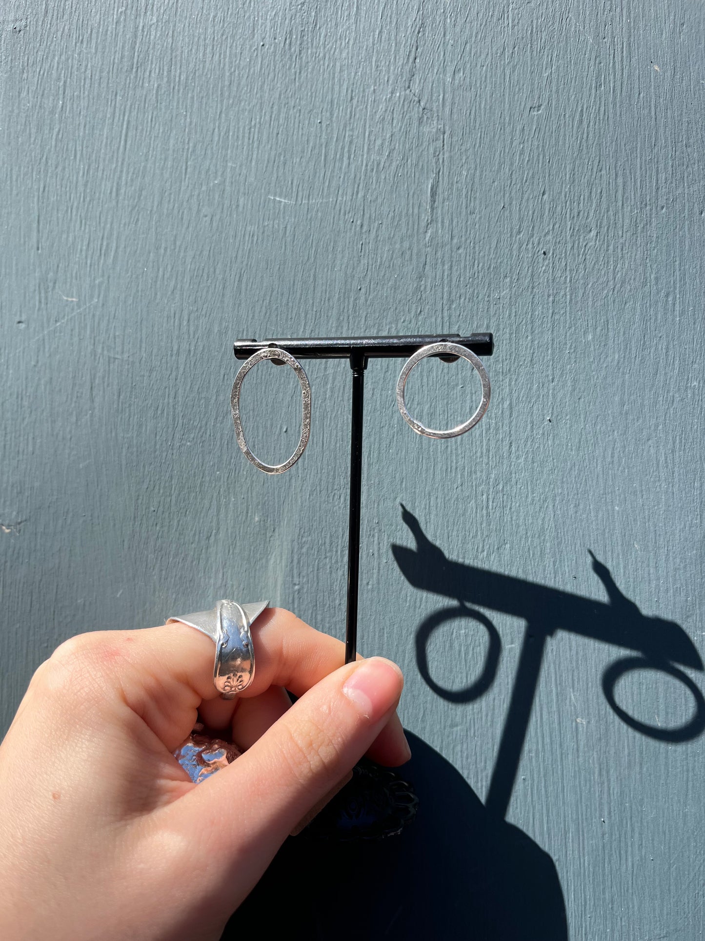 Asymmetric Silver Circle earrings