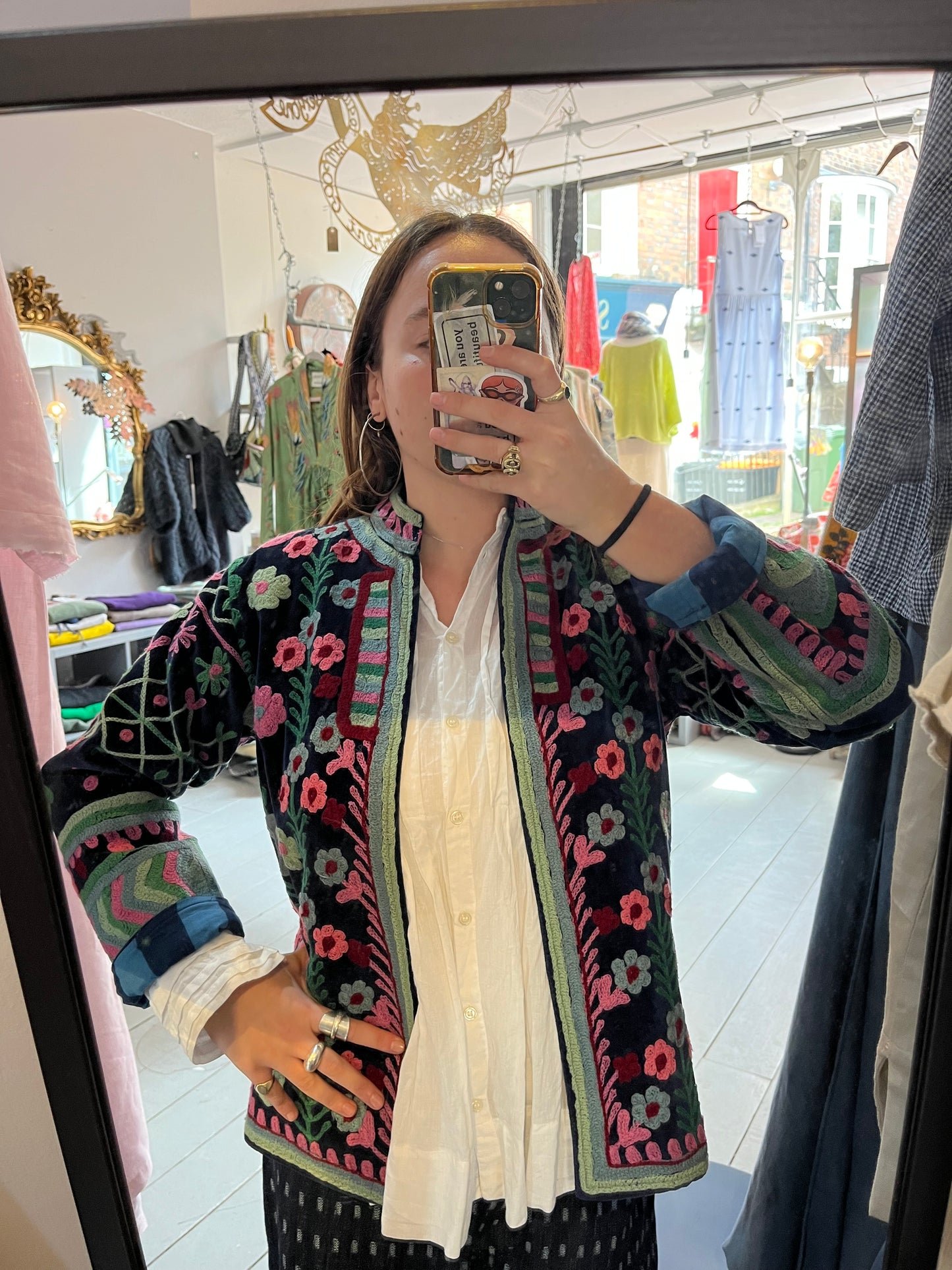 Short Navy Blue Reversible Embroidered Jacket