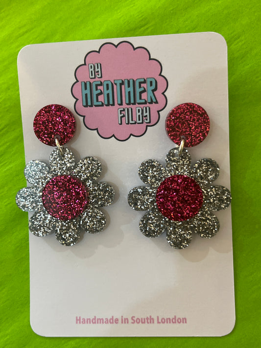 Pink and Silver Sparkle earrings