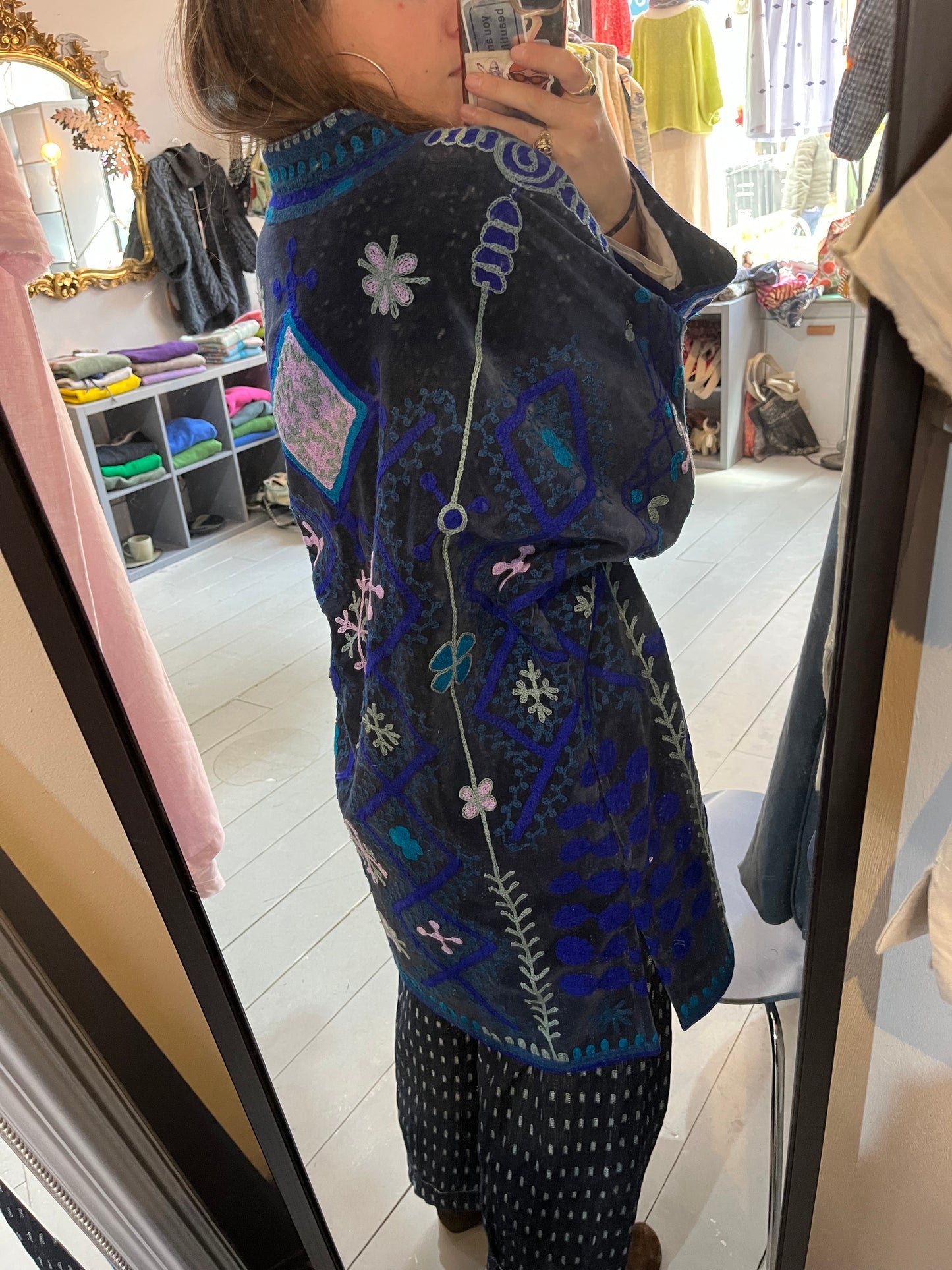 Long Navy Embroidered Jacket