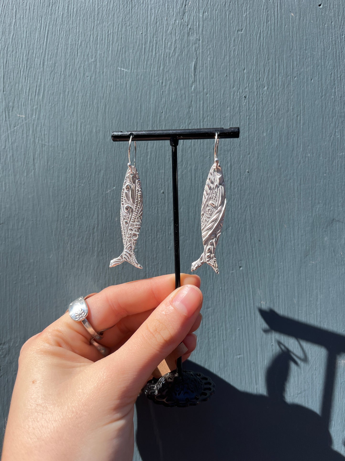Mosaic Fish Silver Earrings