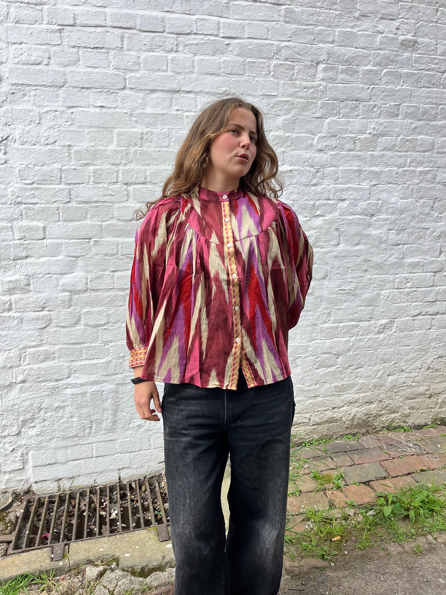 Balloon Sleeve Button Down Blouse