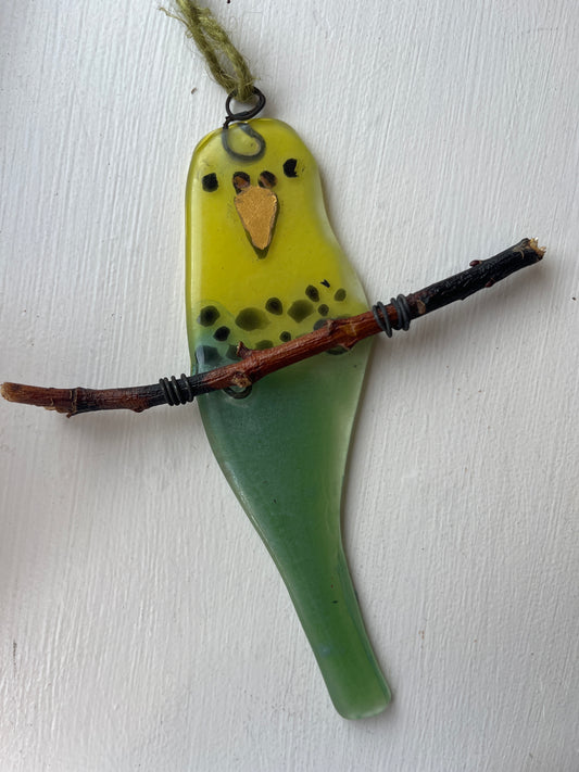 Little Yellow and Green Glass Budgie