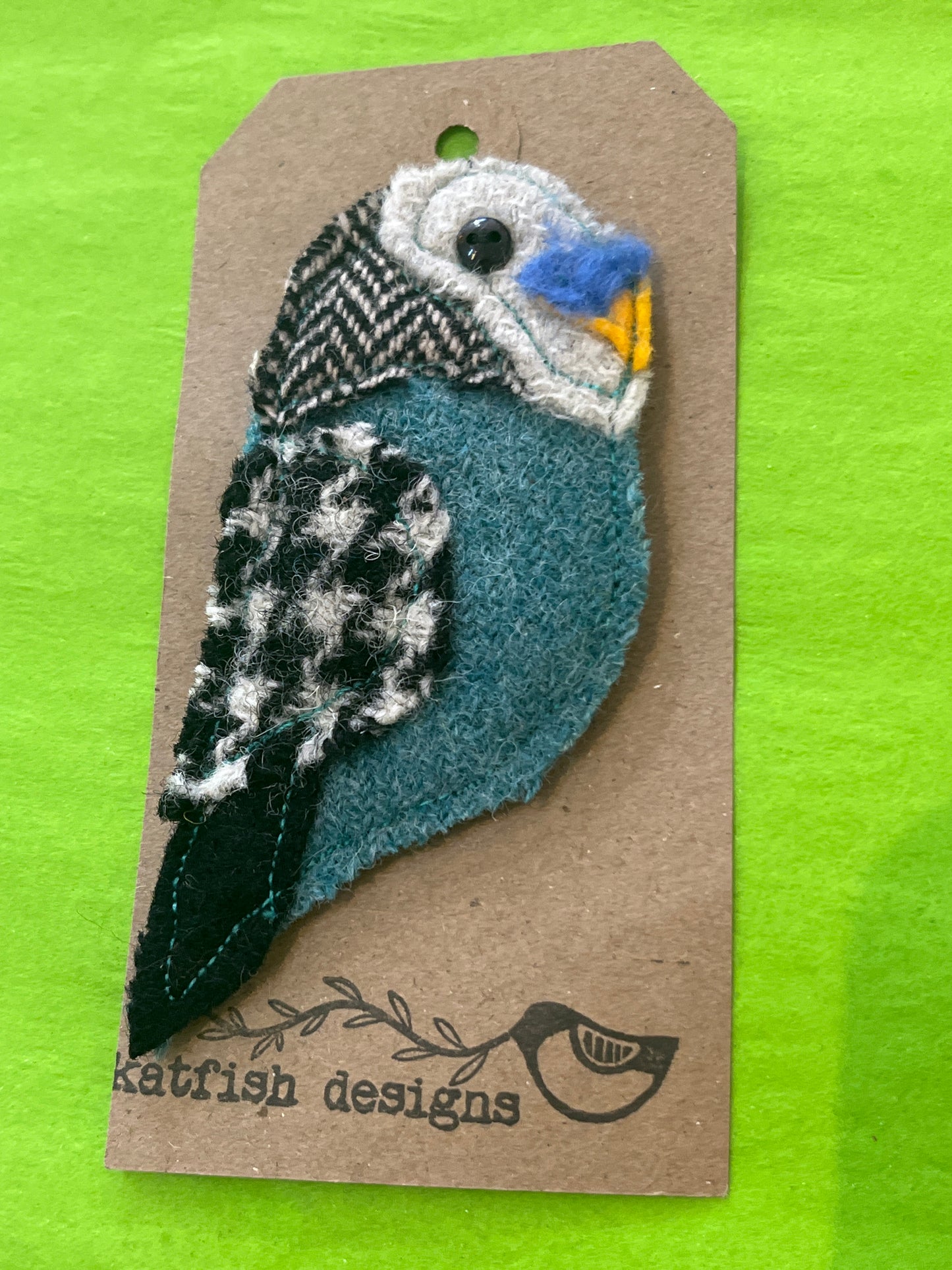 Felted Budgie Brooch