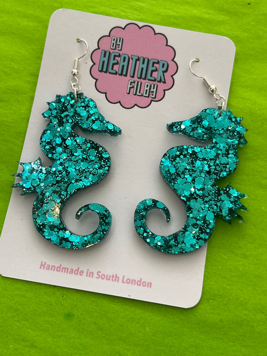 Sparkly Seahorse Earrings by Heather Filby