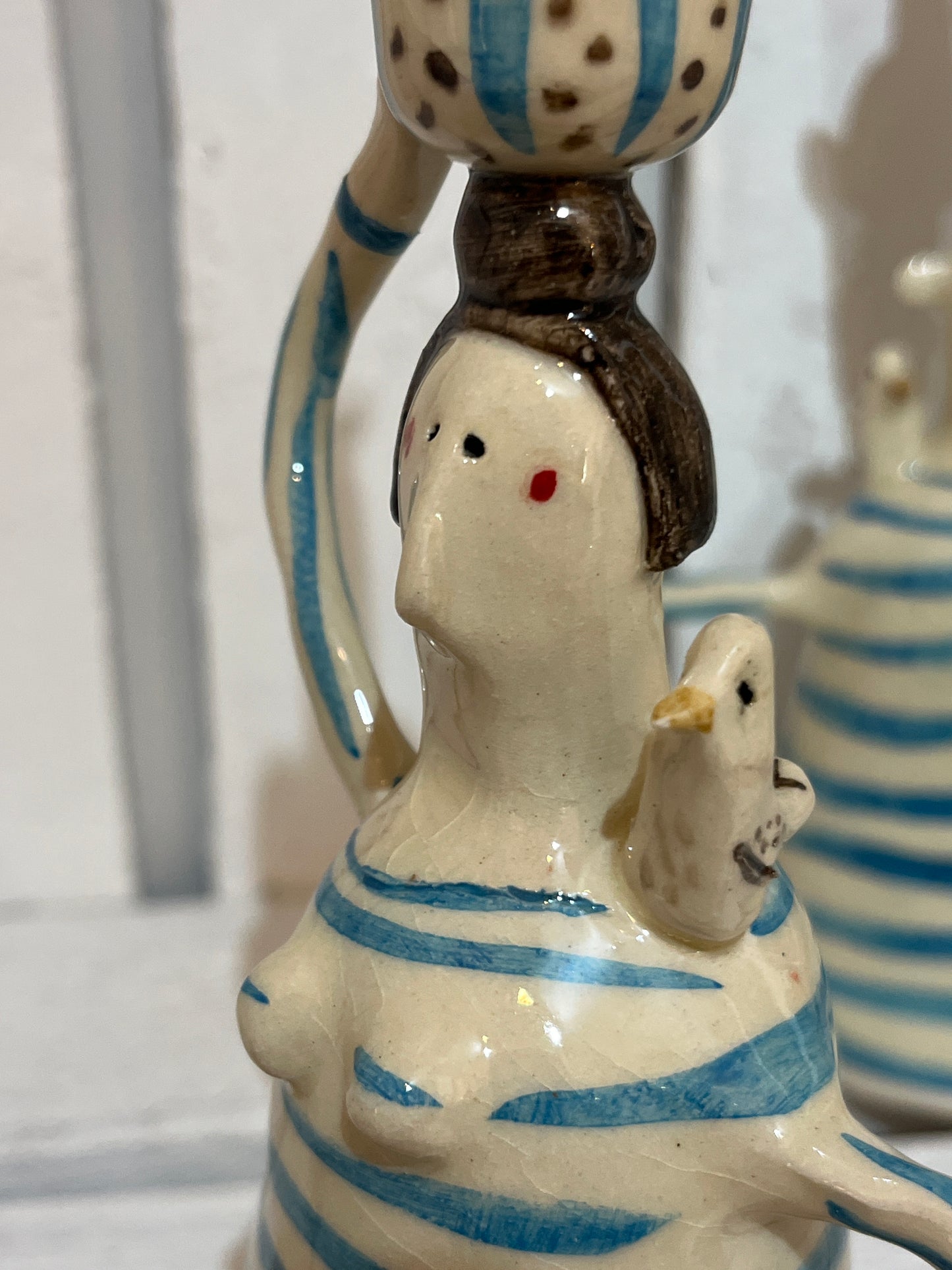 Stripey Shirt Pair of Candlesticks by AliAll Pottery