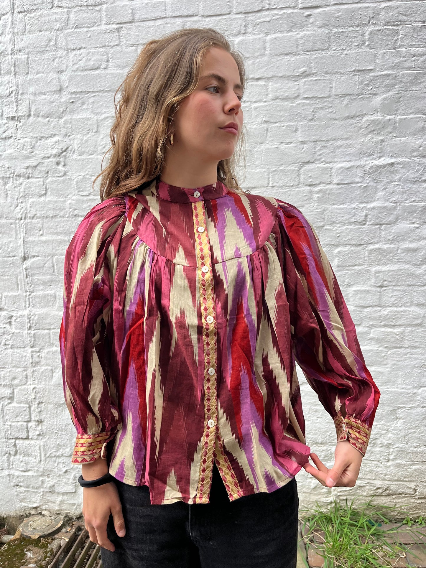 Balloon Sleeve Button Down Blouse