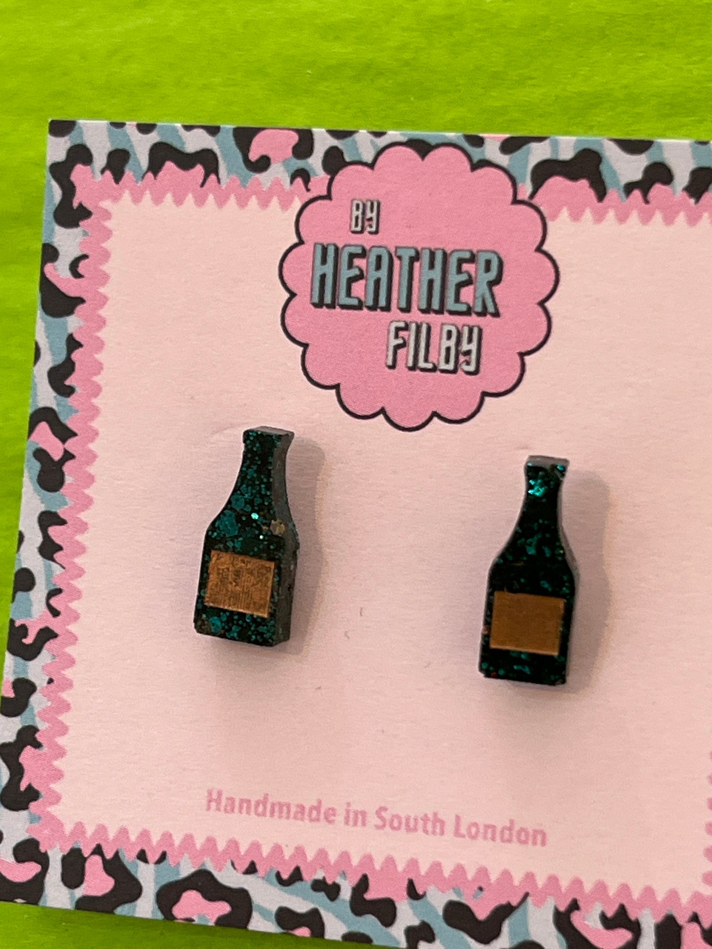 Champagne Bottle Studs by Heather Filby
