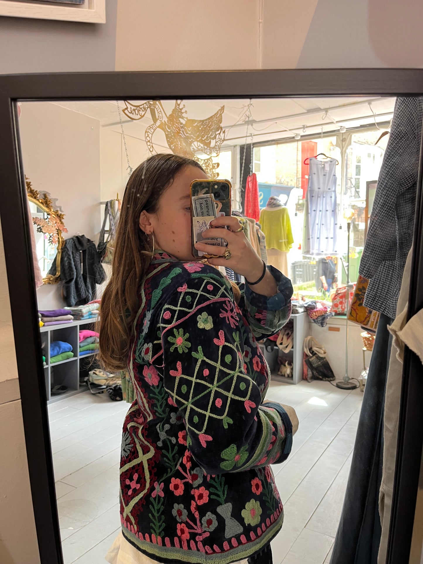 Short Navy Blue Reversible Embroidered Jacket